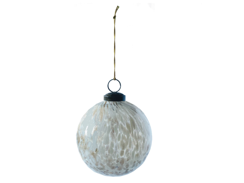 Creative Co-OP Recycled Confetti Glass Ball Ornament, 4" White & Gold Finish