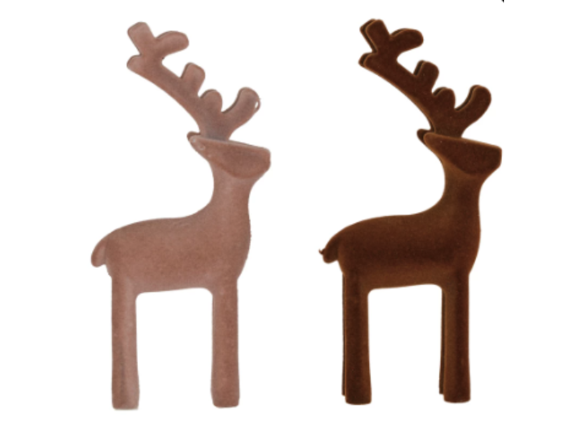 Creative Co-OP Flocked Reindeer, 2 Assorted Colors