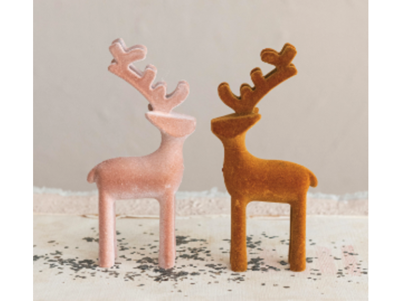 Creative Co-OP Flocked Reindeer, 2 Assorted Colors