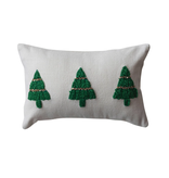 Creative Co-OP Lumbar Pillow w/ Embroidered Christmas Trees & Beads, 14"L x 9"H