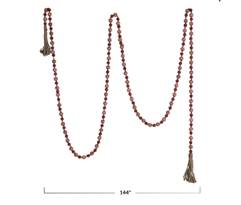 Paulownia Wood Bead Garland w/ Jute Tassels, Pink & Red; 12ft L