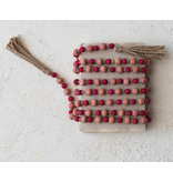 Creative Co-OP Paulownia Wood Bead Garland w/ Jute Tassels, Pink & Red; 12ft L