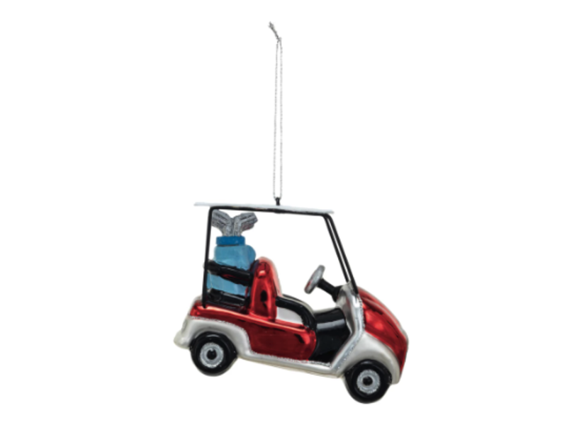 Creative Co-OP Glass Golf Cart Ornament w/ Glitter, Multi Color