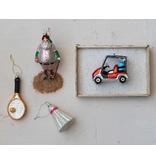 Creative Co-OP Glass Golf Cart Ornament w/ Glitter, Multi Color