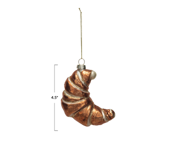 Glass Croissant Ornament w/ Glitter, Copper Finish