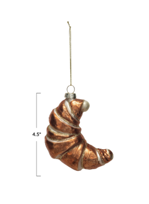 Glass Croissant Ornament w/ Glitter, Copper Finish