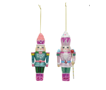 Glass Nutcracker Ornament w/ Glitter, 2 Assorted Styles