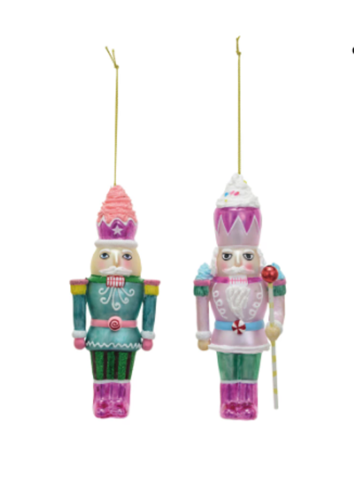 Glass Nutcracker Ornament w/ Glitter, 2 Assorted Styles