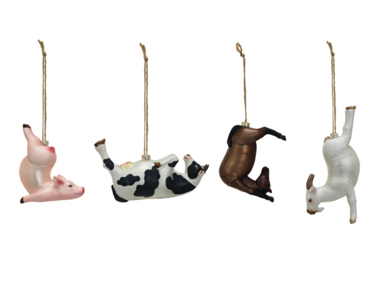 Creative Co-OP Glass & Resin Farm Animal in Yoga Pose Ornament, 4 Assorted Styles