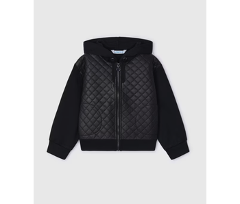 Faux leather quilted hoodie - black