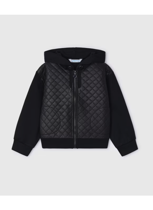 Faux leather quilted hoodie - black