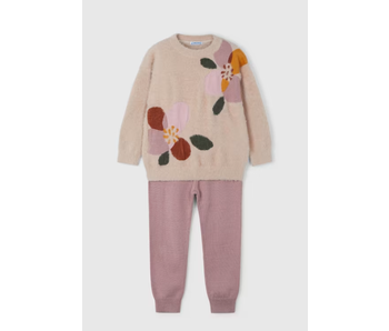 Floral knit sweater & pant set - Rose