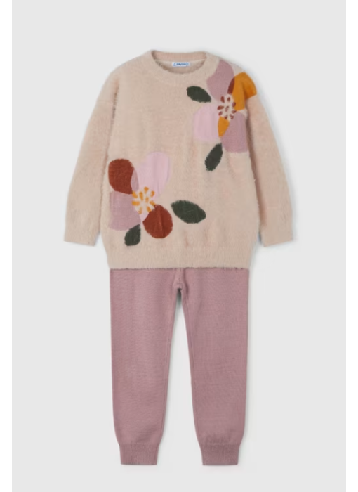 Floral knit sweater & pant set - Rose