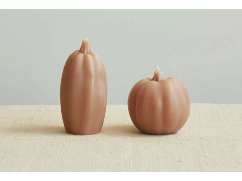 Creative Co-OP Unscented Tall Pumpkin Shaped Candle, Camel Color