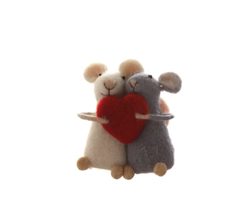 Wool Felt Mice with Heart Ornament