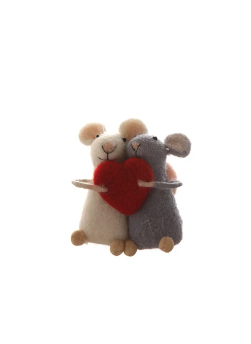 Wool Felt Mice with Heart Ornament