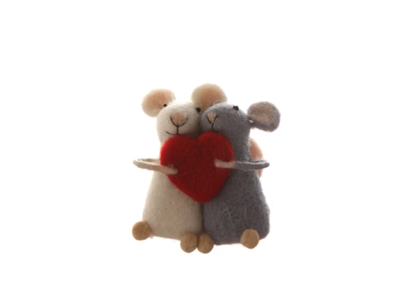 Creative Co-OP Wool Felt Mice with Heart Ornament