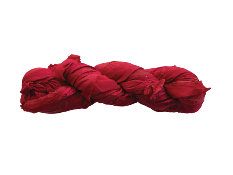 Creative Co-OP Recycled Torn Silk Ribbon, 70-75 Yards, Berry Red