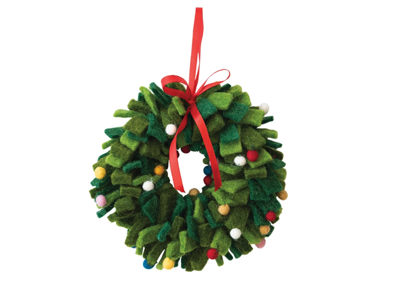 Creative Co-OP Handmade Wool Felt Wreath Ornament, 7" Round, Green