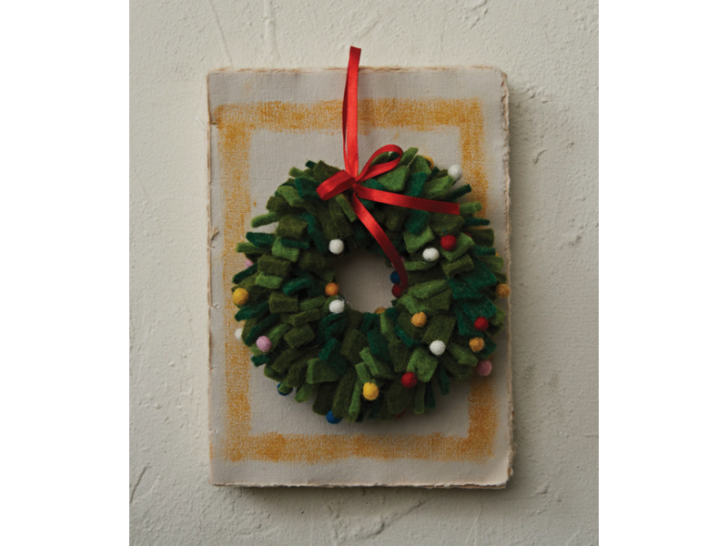 Creative Co-OP Handmade Wool Felt Wreath Ornament, 7" Round, Green