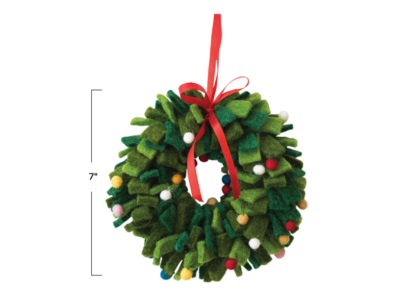 Creative Co-OP Handmade Wool Felt Wreath Ornament, 7" Round, Green