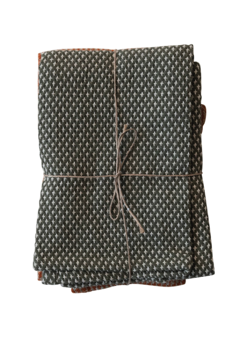 Woven Cotton Dobby Tea Towels, Orange & Charcoal, Set of 2