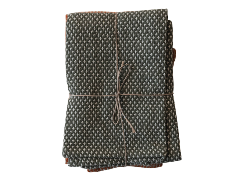 Creative Co-OP Woven Cotton Dobby Tea Towels, Orange & Charcoal, Set of 2