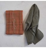 Creative Co-OP Woven Cotton Dobby Tea Towels, Orange & Charcoal, Set of 2