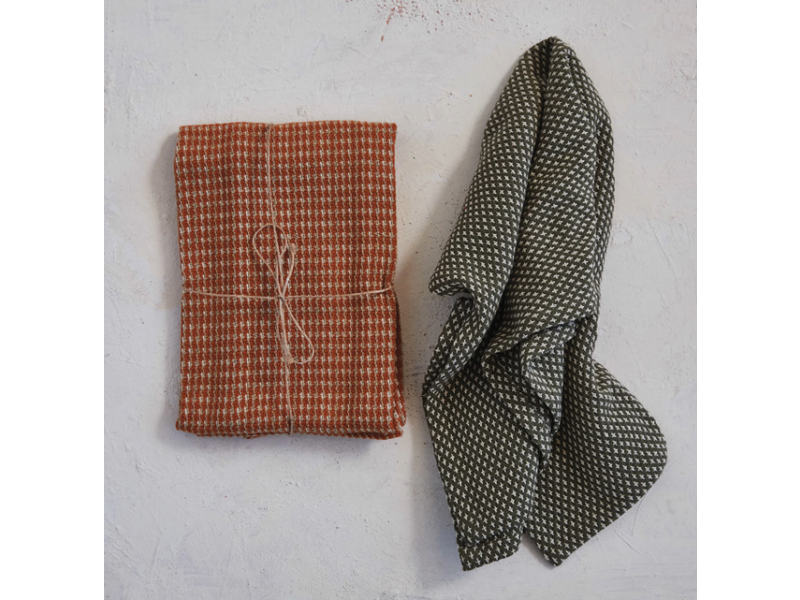 Creative Co-OP Woven Cotton Dobby Tea Towels, Orange & Charcoal, Set of 2
