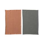 Creative Co-OP Woven Cotton Dobby Tea Towels, Orange & Charcoal, Set of 2