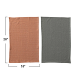 Creative Co-OP Woven Cotton Dobby Tea Towels, Orange & Charcoal, Set of 2