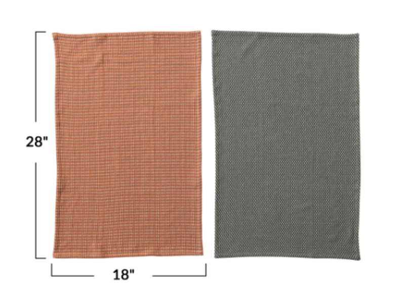 Creative Co-OP Woven Cotton Dobby Tea Towels, Orange & Charcoal, Set of 2