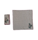 Creative Co-OP Cotton & Linen Napkins w/ Hand-Embroidered Holly, Set of 4