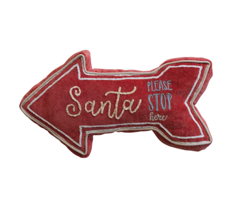 "Santa Stop Here" Velvet Arrow Shaped Lumbar Pillow
