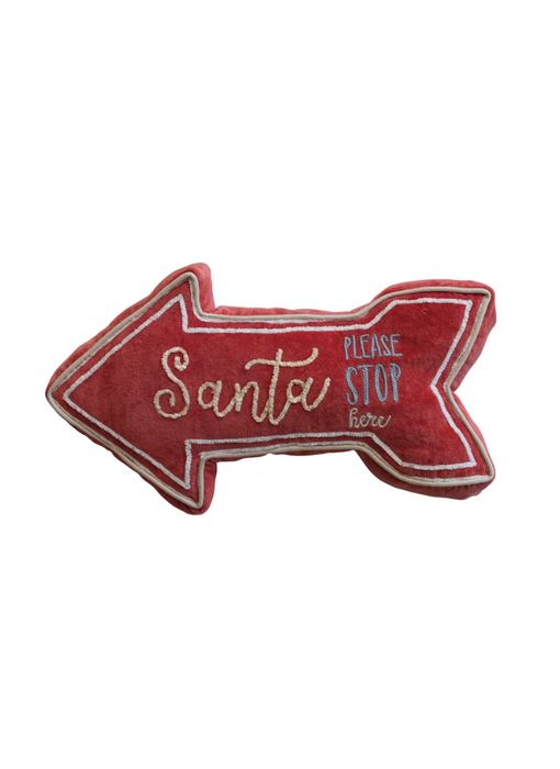 "Santa Stop Here" Velvet Arrow Shaped Lumbar Pillow