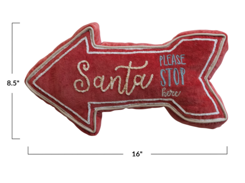 Creative Co-OP "Santa Stop Here" Velvet Arrow Shaped Lumbar Pillow