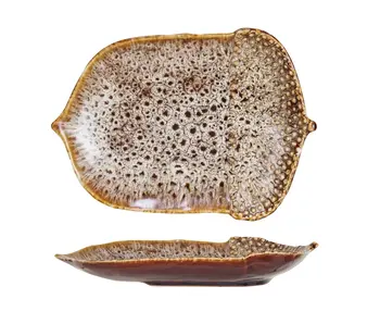 Stoneware Acorn Shaped Plate, Reactive Glaze, Brown (Each One Will Vary)