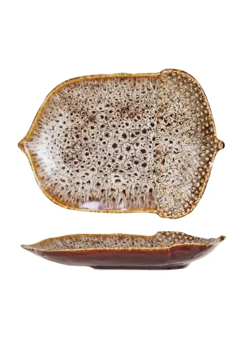 Stoneware Acorn Shaped Plate, Reactive Glaze, Brown (Each One Will Vary)
