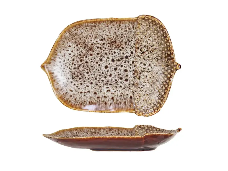Creative Co-OP Stoneware Acorn Shaped Plate, Reactive Glaze, Brown (Each One Will Vary)
