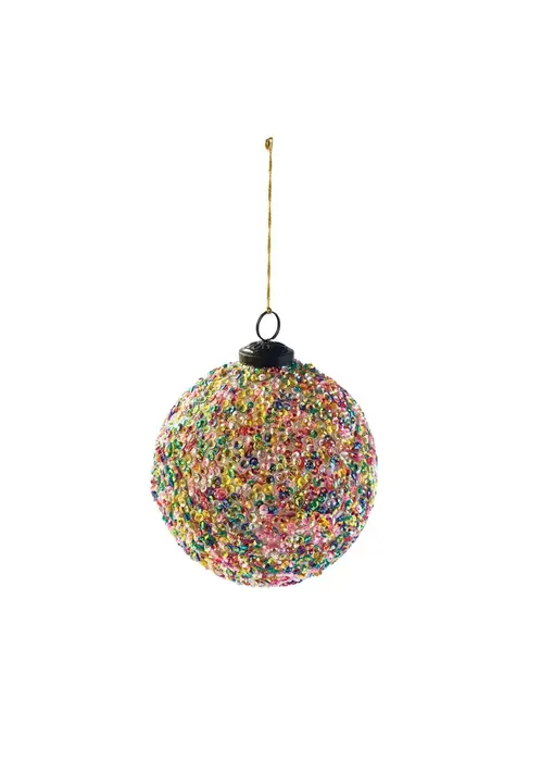 Recycled Glass Ball Ornament w/ Sequins, Multi Color