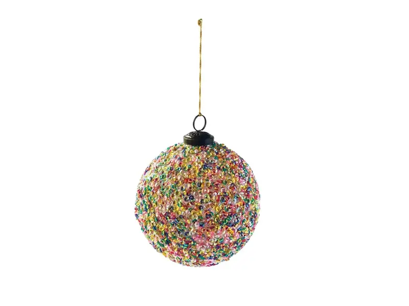 Creative Co-OP Recycled Glass Ball Ornament w/ Sequins, Multi Color