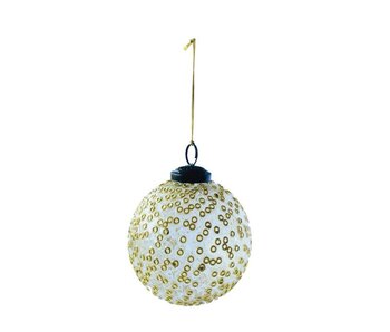 Recycled Glass Ball Ornament w/ Seed Beads, Gold Color