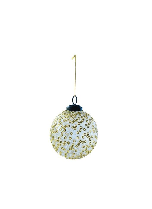 Recycled Glass Ball Ornament w/ Seed Beads, Gold Color