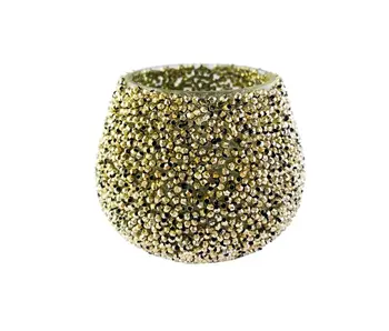 Recycled Glass Beaded Votive Holder, Antique Gold Finish