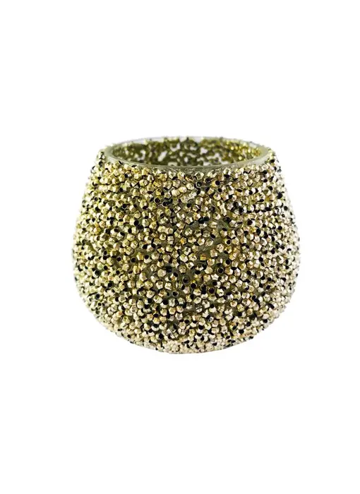 Recycled Glass Beaded Votive Holder, Antique Gold Finish