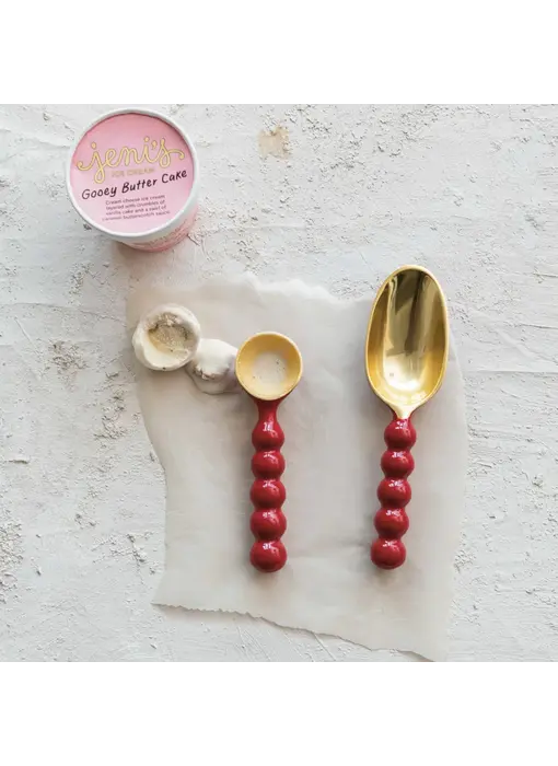 Enameled Aluminum Ice Cream Scoop, Red & Gold Finish