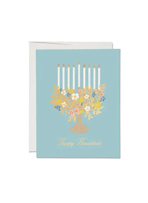 Floral Menorah Hanukkah Greeting Card