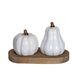 Stoneware Pumpkin/Gourd Salt & Pepper Shakers w/ Wood Tray, Set of 3