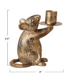 Creative Co-OP Cast Aluminum Mouse Taper Holder, Antique Gold Finish