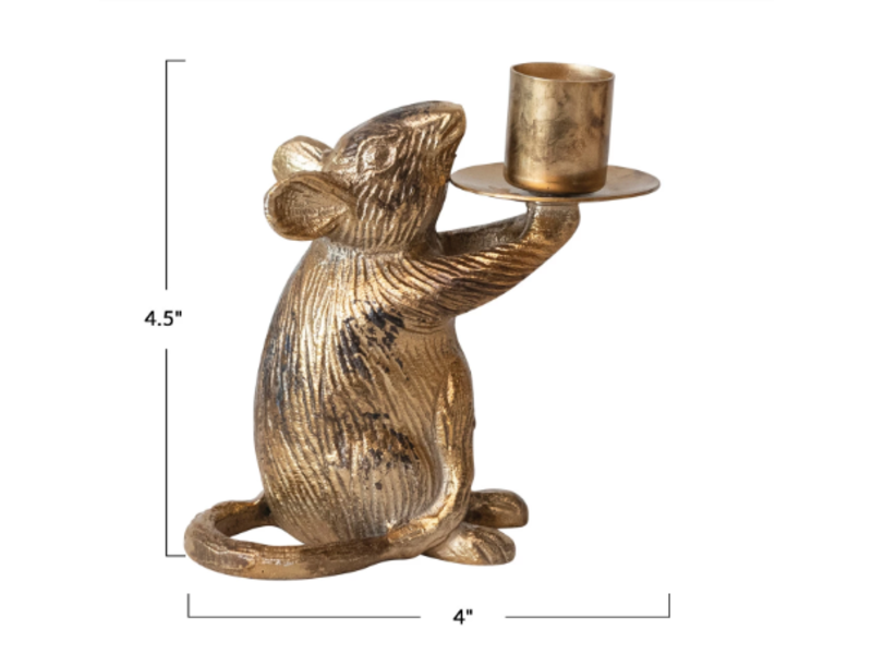 Creative Co-OP Cast Aluminum Mouse Taper Holder, Antique Gold Finish